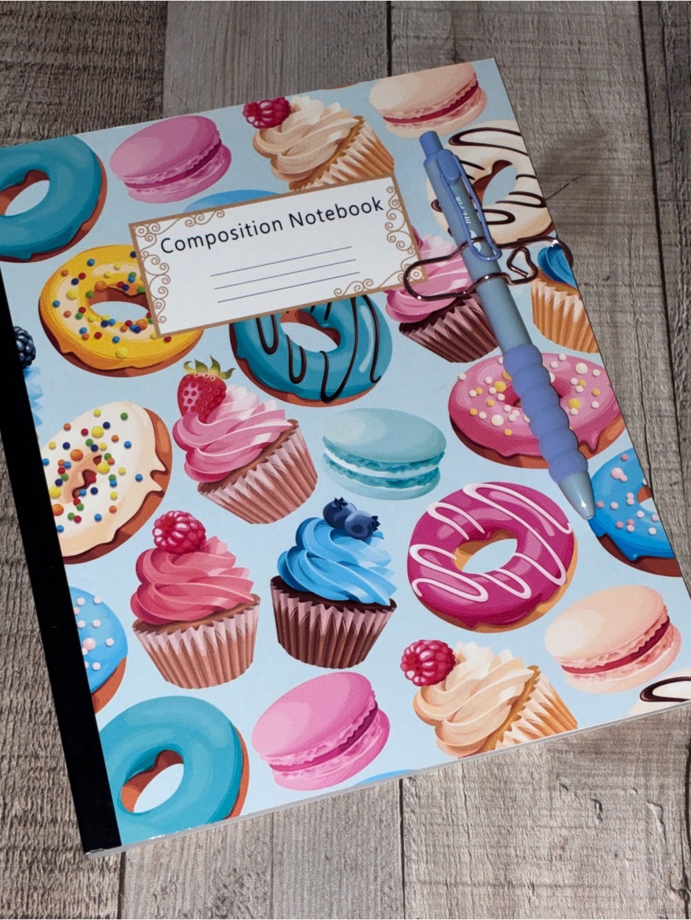 Donut Composition Notebook with Ballpoint Pen & Pen Holder Clip